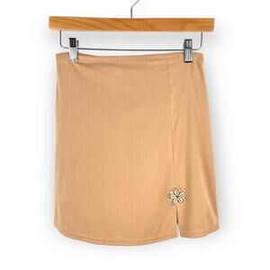 90s Vintage Amy Byer Skirt Large Tan Cream Mini Beaded Seashell Coastal Coastal